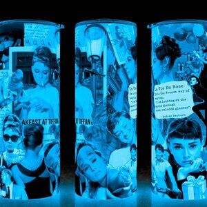 Glow in the Dark Audrey Hepburn Breakfast at Tiffanys Collage Cup Mug Tumbler
